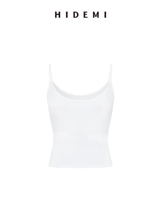 HIDEMI 度假系高织天然棉超弹力百搭款一字领吊带背心/灰色/白色/雾霾蓝 商品图8