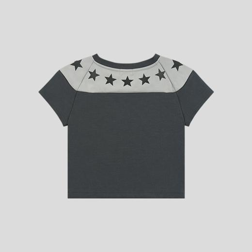 GOODBAI athletic GB logo印花拼接星星圆领紧身短款飞袖T恤 商品图4