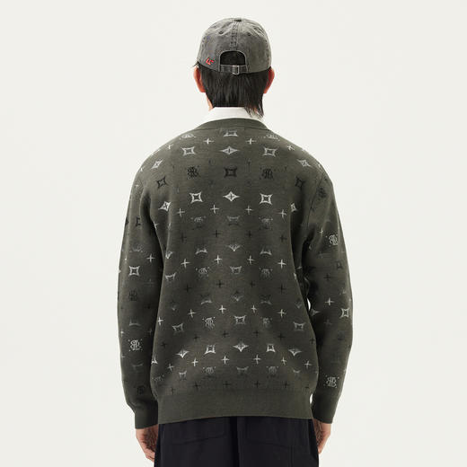 gxg.jeans男装 绿色满印设计宽松圆领毛衣针织衫线衫男 25春热卖 商品图2