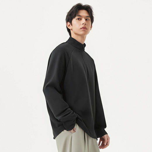 gxg.jeans男装 黑色胸前绣花简约立领半开襟长袖T恤男 25年春热卖 商品图2