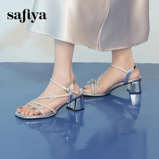Safiya/索菲娅2025时尚闪钻一字带方头粗跟露趾气质通勤凉鞋 SFD2115418 商品图0