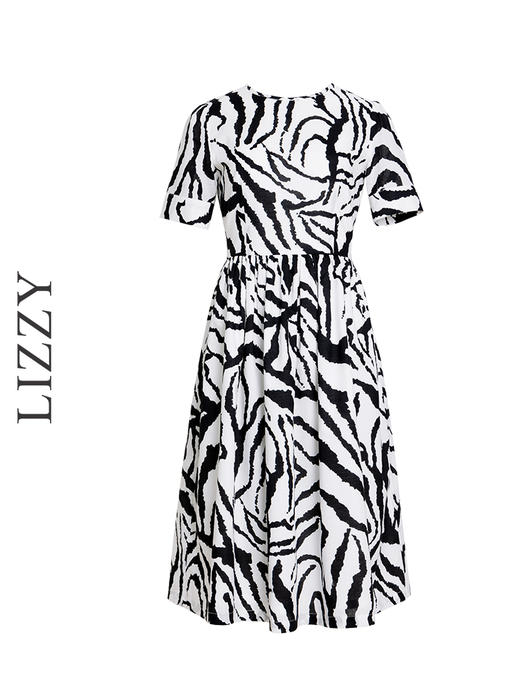 LIZZY夏季简约清爽印花圆领通勤短袖连衣裙6559 商品图4