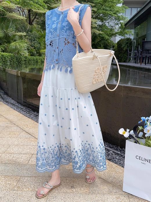 张心子【浅草须臾】圆领刺绣拼接开衫气质V领马甲 U2505006 商品图3