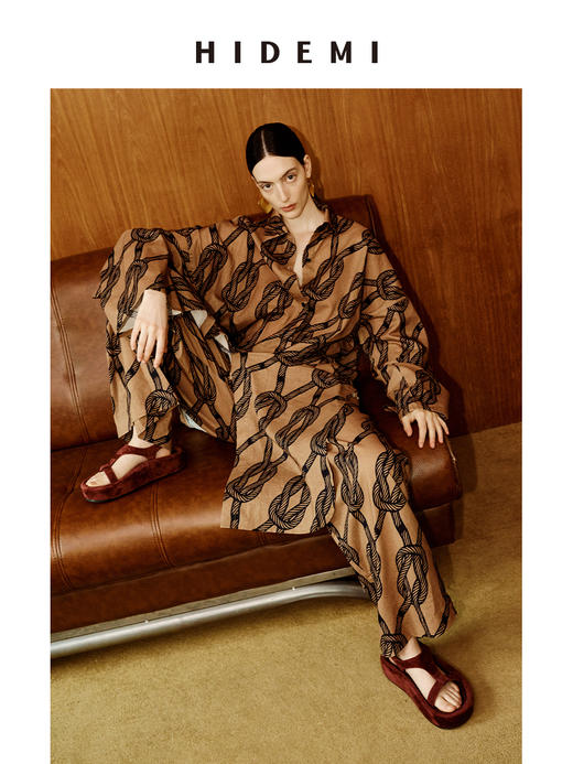 HIDEMI度假系列甄选进口多重水洗原创手绘绳铆七分袖印花衬衫阔腿裤套装 系带衬衫/阔腿裤 商品图7