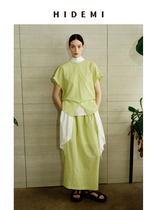 HIDEMI 度假系列多巴胺奶油绿立体斜裁设计感上衣半裙套装 商品图2