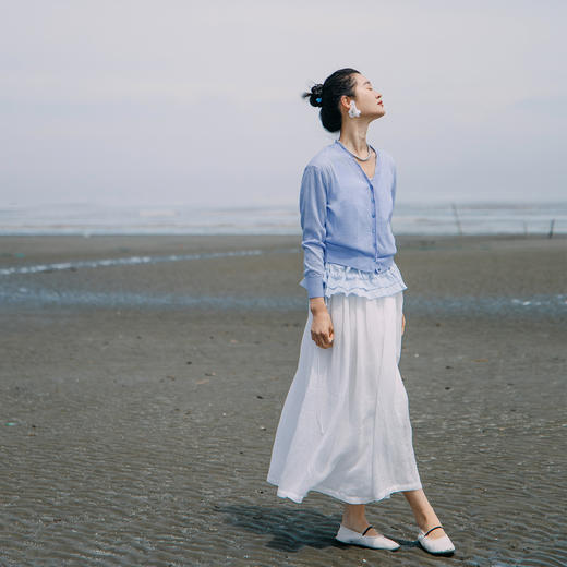 绽放289朵/【入蓝系列】复古文艺花边棉麻开襟针织外套防晒开衫女 商品图3