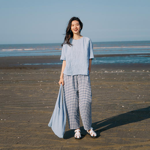 绽放291朵/【入蓝系列】舒适百搭清爽纯亚麻显瘦直筒休闲裤女夏季 商品图1