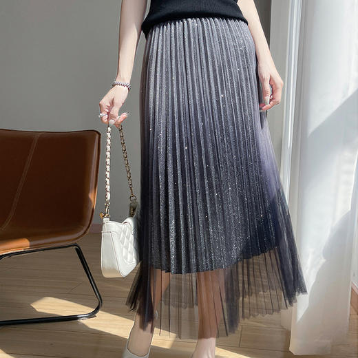 雀说时尚网纱半身裙新款高腰显瘦纱裙时尚气质高级感百褶裙AL6675 商品图1