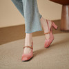 【预售5天】法式气质包头凉鞋女春夏新款真皮玛丽珍鞋粗跟链条粉色高跟鞋QS&6092 商品缩略图4