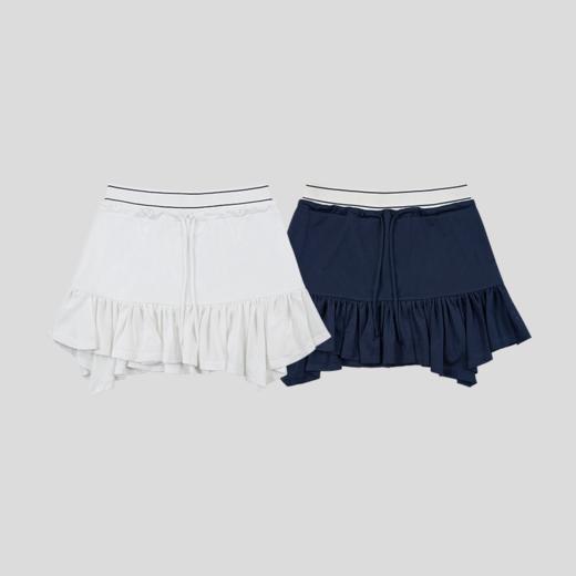 GOODBAI logo腰带抽绳拼接不规则下摆网面双层半身短裙 商品图1