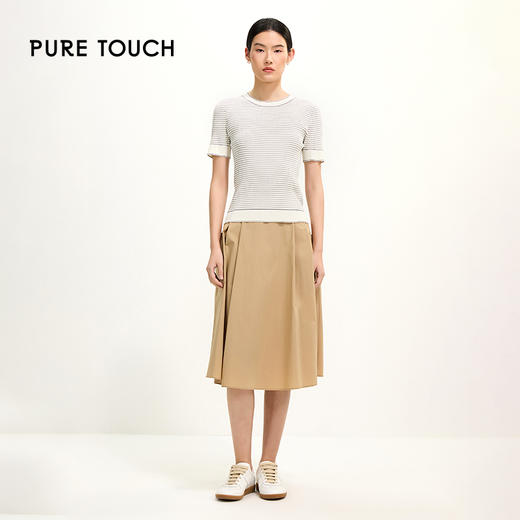 PURE TOUCH简约黑白条纹圆领短袖针织衫 1346242115 商品图1