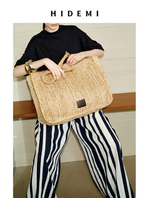 HIDEMI度假系列进口黄麻手工编织亚麻tote托特大包妈咪袋 商品图6