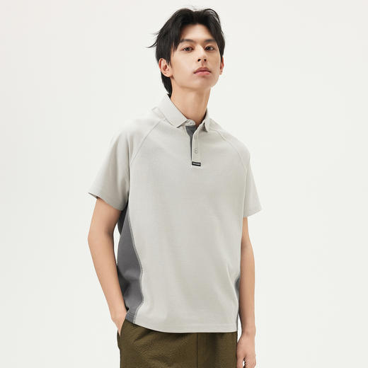 gxg.jeans男装 卡其色撞色拼接运动风宽松短袖polo衫 25年夏热卖 商品图2