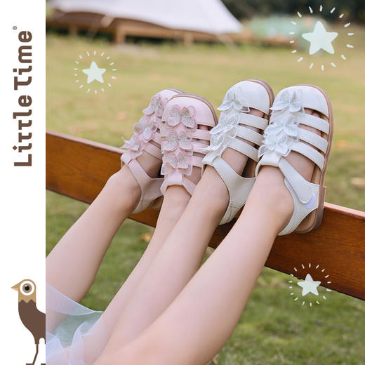 littletime女童凉鞋2025夏新款洋气时尚蝴蝶百搭镂空包头罗马鞋 商品图1
