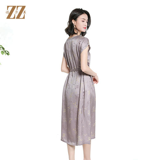 佐尔美夏季新款新中式国风桑蚕丝短袖连衣裙女M42LS100 商品图4