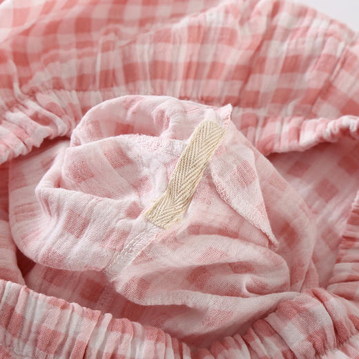 雀说夏款日系简约格子纯棉双层纱布女士三件套睡衣薄款短袖家居服套装AL 商品图3