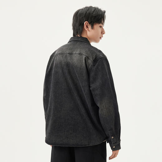 gxg.jeans男装 黑色分割设计时尚水洗翻领牛仔夹克外套男25春热卖 商品图2