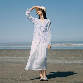 绽放294朵/【入蓝系列】雏菊亚麻竹节印花立领系带短外套防晒衫女