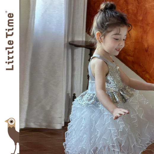 littletime女童连衣裙2025夏新款儿童洋气时尚亮片花朵公主裙 商品图2