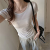 ✨莱赛尔天丝韩系女装【小圆领正肩t恤】女短袖高级拼接收腰设计感上衣 商品缩略图3