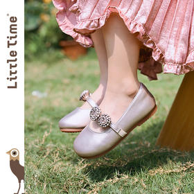 Little time女童皮鞋2025春季新款儿童洋气时尚手工花朵公主鞋