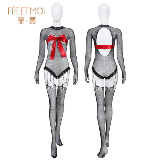 霏慕 惊喜礼物透视勾魂连身网袜ZY7575 商品图9