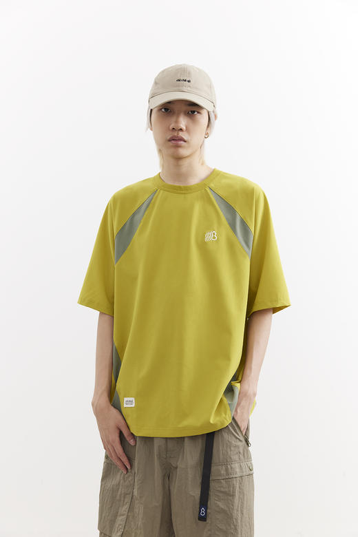 吃茶去chichaqu25速干弹力拼色插肩袖短袖T恤轻薄凉感户外运动 商品图0