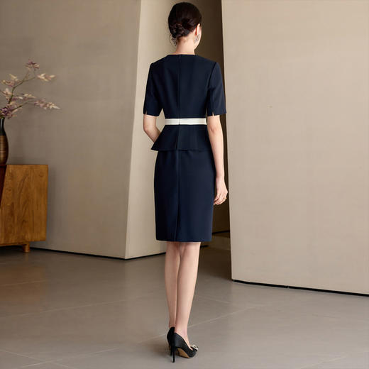 IWY/藏青色短袖连衣裙女气质优雅夏季薄款酒店接待工作服职业裙25Q775 商品图4