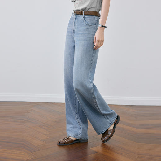 【严选】诗凡黎宝宝柔直筒阔腿轻弹牛仔裤2025夏新款亲肤舒适显瘦薄款长裤7G4350841 商品图2