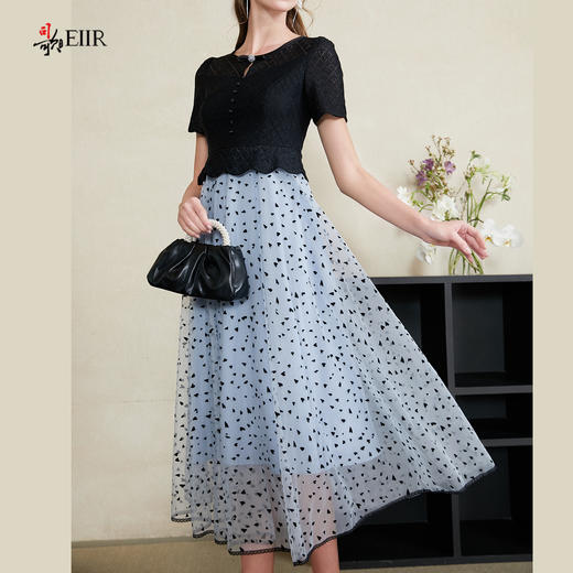 司歌假两件拼接连衣裙蕾丝波点复古优雅A911131X 商品图1