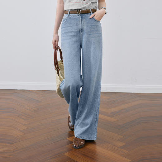 【严选】诗凡黎宝宝柔直筒阔腿轻弹牛仔裤2025夏新款亲肤舒适显瘦薄款长裤7G4350841 商品图0
