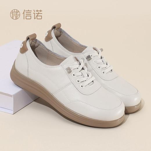 信诺真皮休闲妈妈鞋2025新款春秋小皮鞋轻便运动鞋软底中老年单鞋5C8166-19T 商品图7