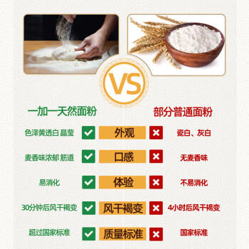 一加一天然面粉20斤装  零添加面条包子饺子通用中筋面粉 /粮油调味 /面粉 /通用粉 商品图3