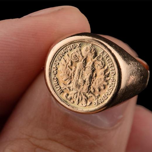 【已售】独角鹿西洋古董 奥地利出品黄金戒托镶嵌玛丽亚·特蕾西亚中古金币戒指 商品图2