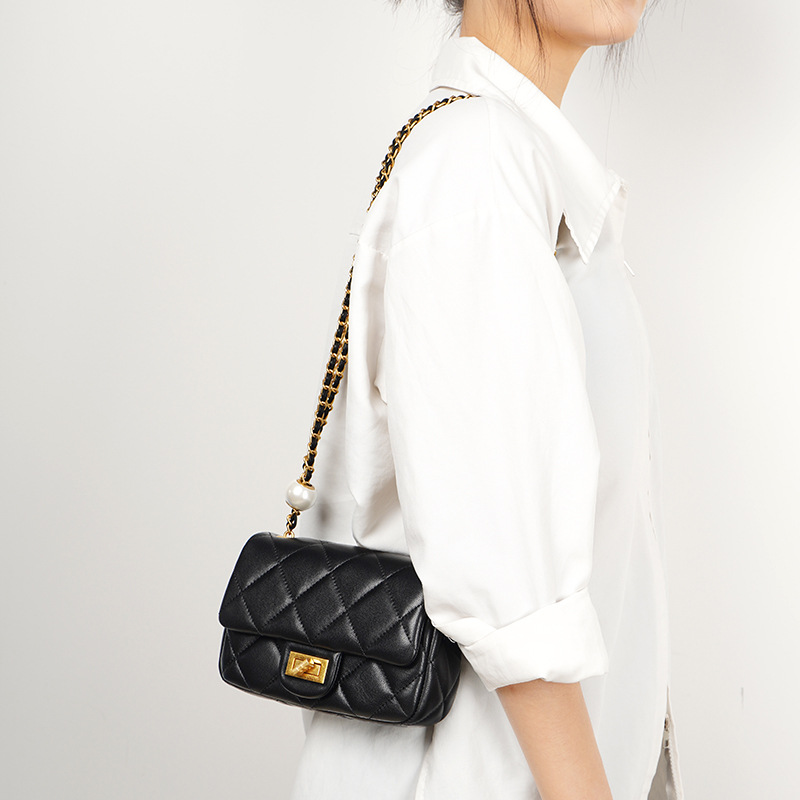 【预售3天】菱格双珍珠方胖子包2025新款女包斜挎包春夏链条包W1786