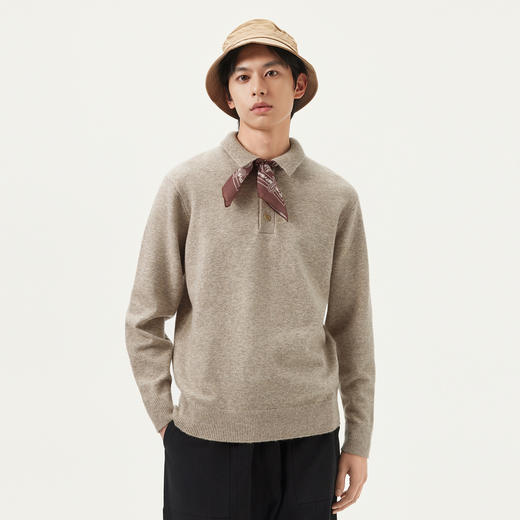 gxg.jeans男装 卡其色花纱简约POLO领线衫毛衣针织衫男 25春热卖 商品图1