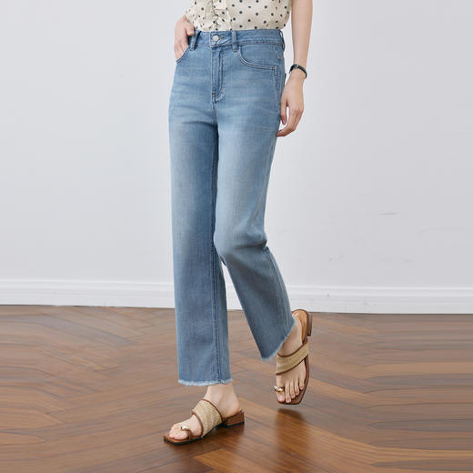 【严选】诗凡黎宝宝柔薄款轻弹锥形牛仔裤2025夏新款亲肤舒适显瘦直筒长裤7G4350731 商品图0