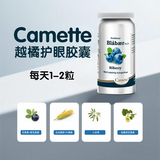 新升级丹麦Camette凯麦特 蓝莓越橘护眼精华软胶囊90粒/瓶 商品图3
