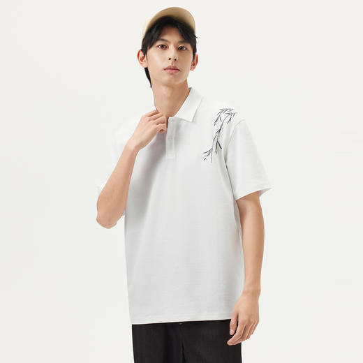 gxg.jeans男装 白色新中式质感绣花翻领短袖t恤polo衫 25年夏热卖 商品图1