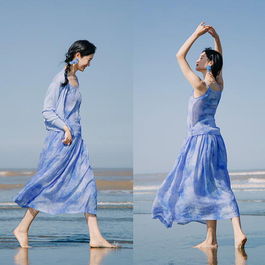 绽放278朵/【入蓝系列】高支苎麻双层系带半身长裙舒适百搭女夏季 商品图1