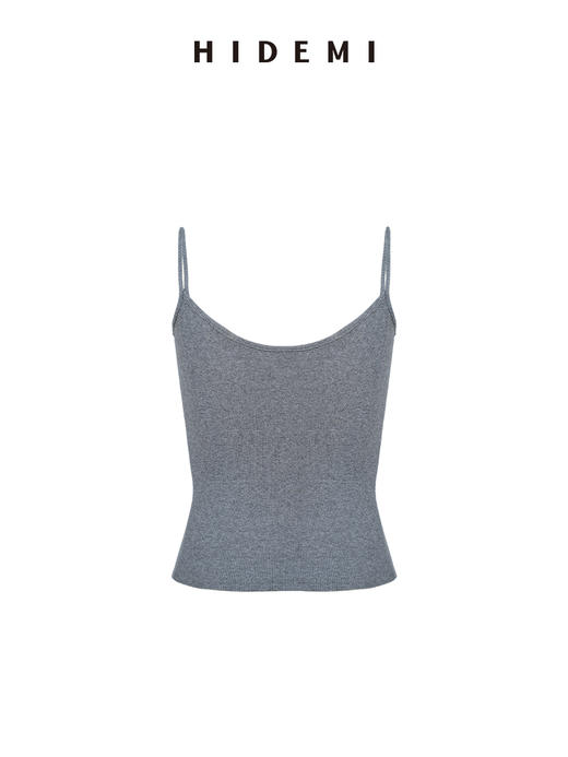 HIDEMI 度假系高织天然棉超弹力百搭款一字领吊带背心/灰色/白色/雾霾蓝 商品图13