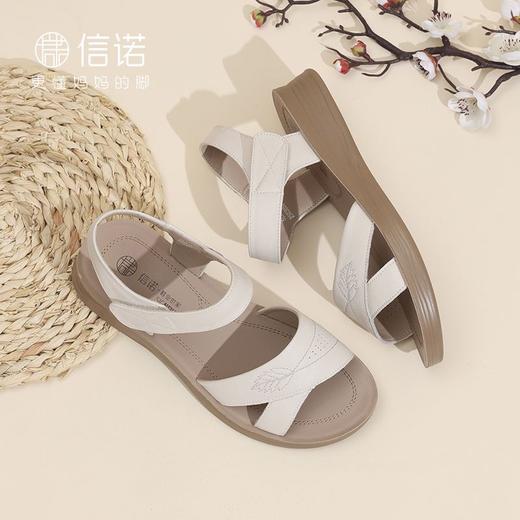 妈妈凉鞋女夏季女鞋不累脚平底鞋真皮软底母亲节礼物闰月老人鞋子5L618-50 商品图6