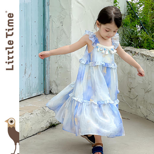 littletime女童连衣裙2025夏新款儿童洋气时尚印花无袖背心公主裙 商品图3