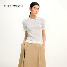 PURE TOUCH简约黑白条纹圆领短袖针织衫 1346242115