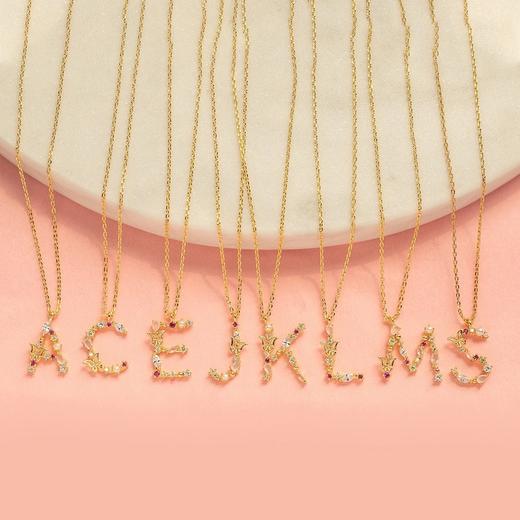 北京仓｜Girls Crew-Flutterfly Stone Initial-金色 蝴蝶与宝石 字母 项链［美国设计师］ 商品图3