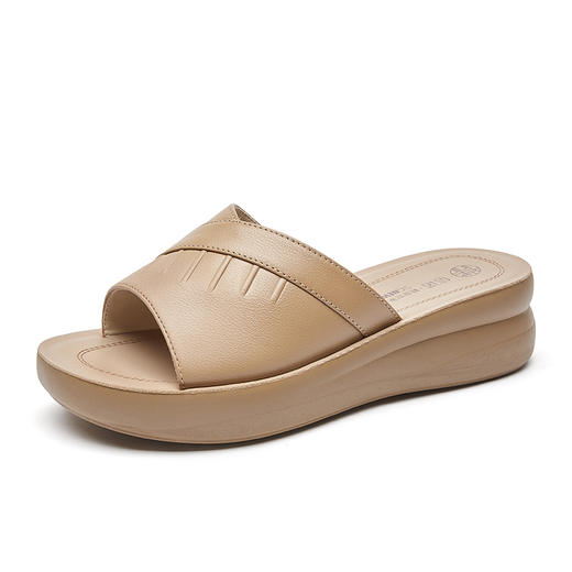 妈妈凉鞋2025新款夏季真皮外穿厚底增高一字拖软底舒适女鞋5L950-36 商品图3