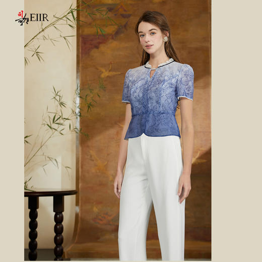 司歌渐变印花国风短袖上衣女收腰T911103X 商品图4