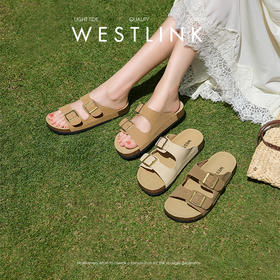 西遇平底勃肯凉拖鞋女新款夏季外穿一字拖鞋森系复古凉鞋D1546945