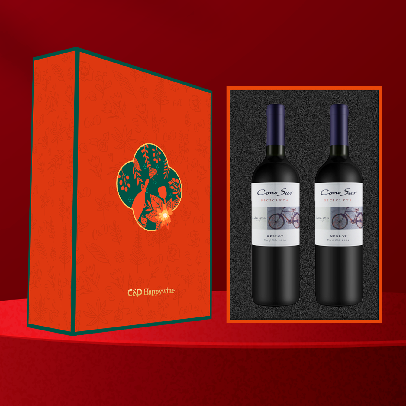 柯诺苏自行车系列珍藏美乐红葡萄酒 双支礼盒装