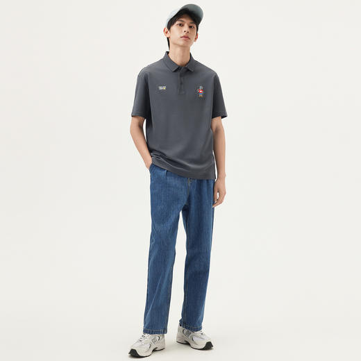 gxg.jeans男装 灰色趣味绣花商务翻领短袖polo衫男 25年夏热卖 商品图3